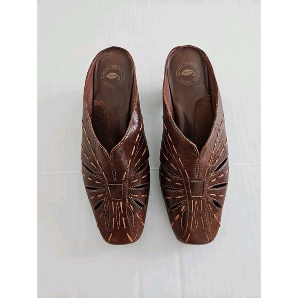 Nurture Lafayette Leather Mules Brown Slip On Shoes Sz 6.5 Kitten Heel - Picture 2 of 8